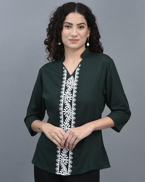 embroidered top with mandarin collar