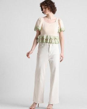 embroidered top with stylised sleeves