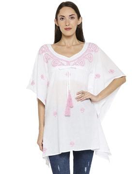 embroidered top with tassels