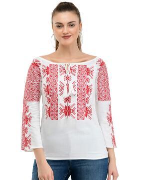 embroidered top with tie-up