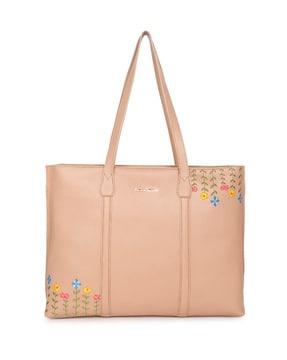 embroidered tote bag with zip closure
