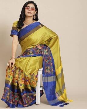 embroidered traditional saree with tassel