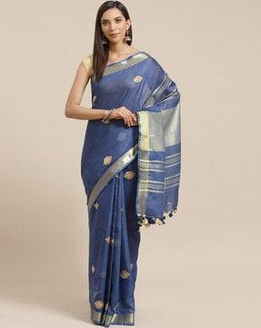 embroidered traditional saree with tassels