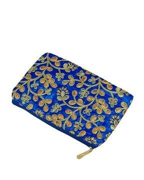 embroidered travel wallet with zip closure