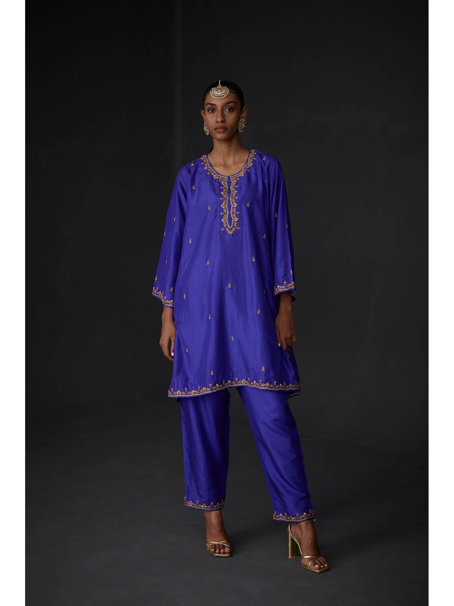 embroidered tunic and trouser - blue (set of 2)