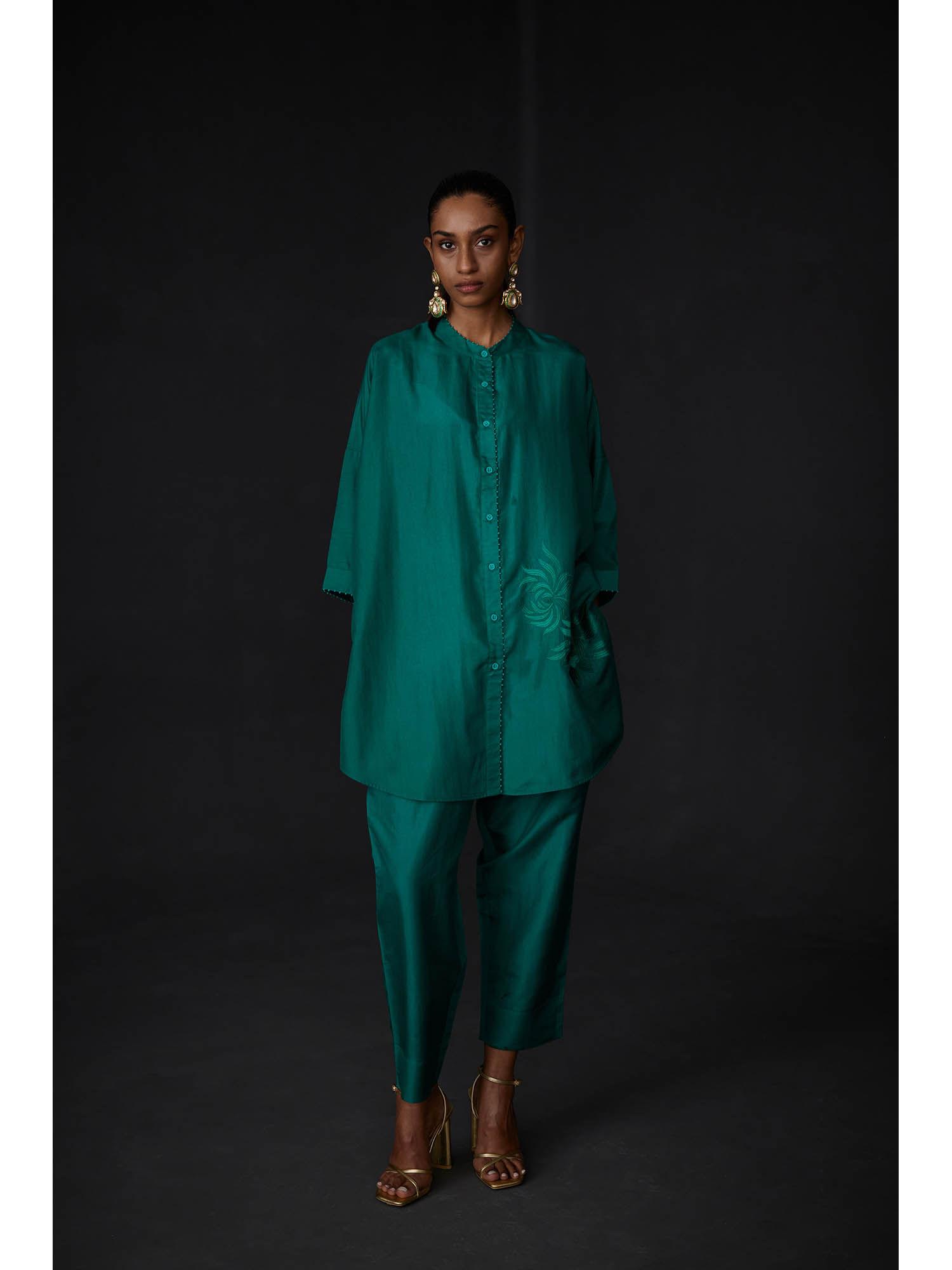 embroidered tunic and trouser - green (set of 2)