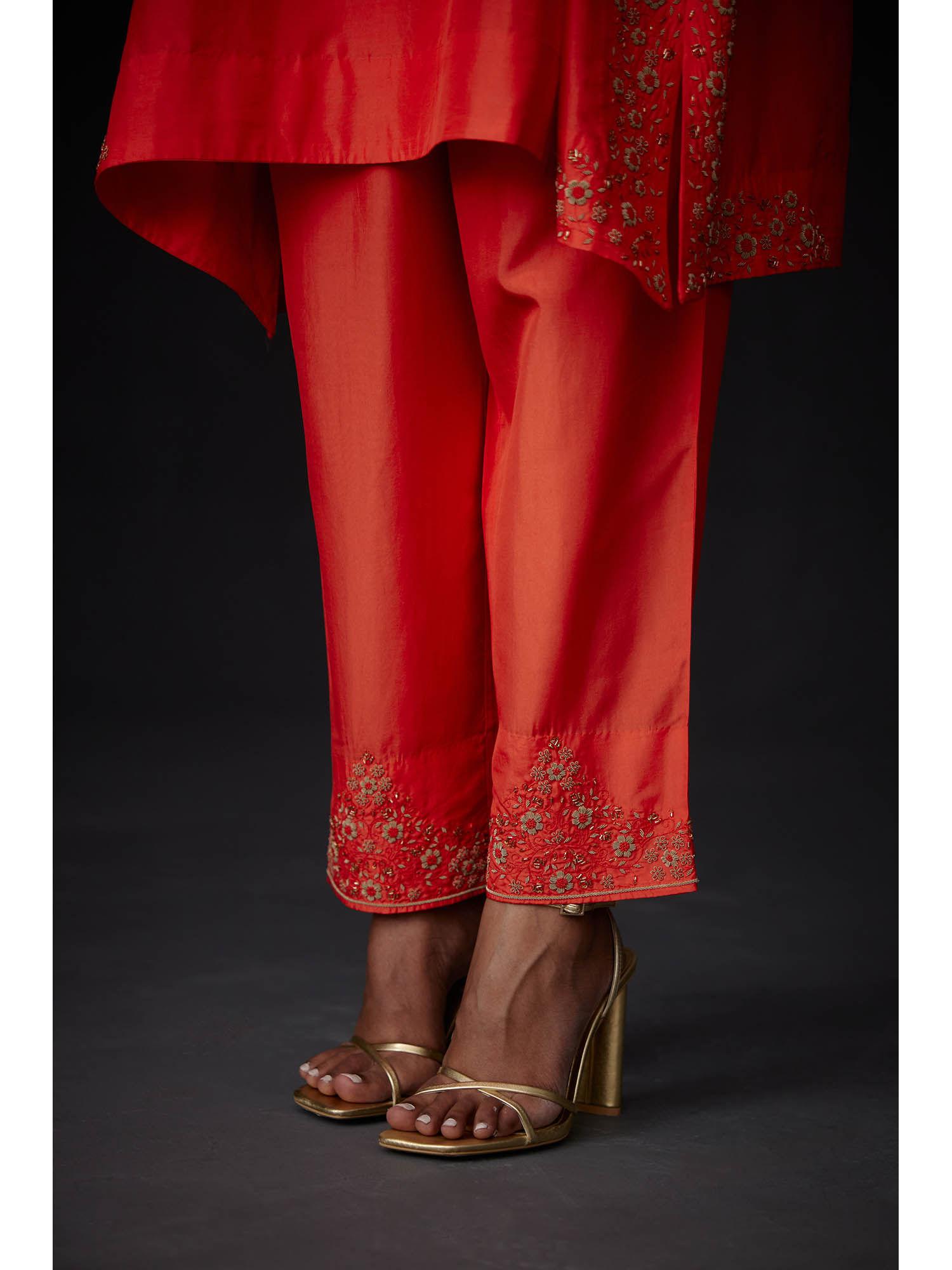 embroidered tunic and trouser - red (set of 2)