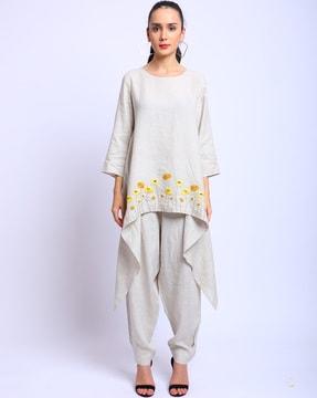 embroidered tunic with asymmetrical hemline