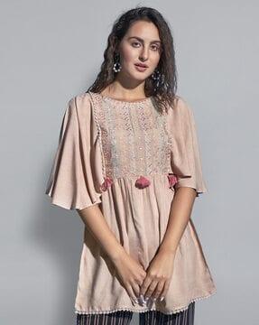 embroidered tunic with butterfly sleeves