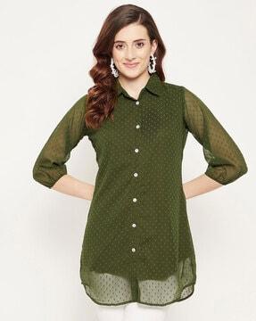 embroidered tunic with collar neck