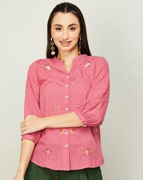 embroidered tunic with mandarin collar