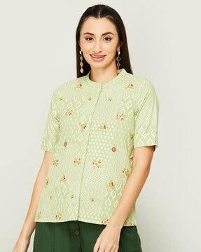 embroidered tunic with mandarin collar