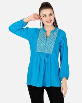 embroidered tunic with mandarin collar