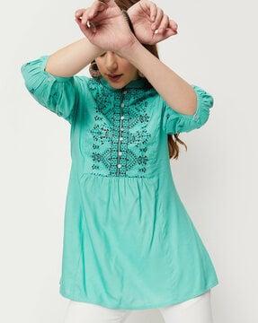 embroidered tunic with mandarin collar