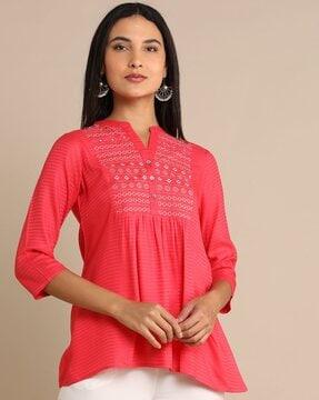 embroidered tunic with mandarin collar