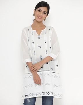 embroidered tunic with pintucks