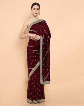 embroidered tussar saree