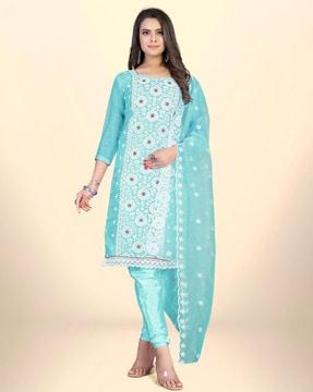 embroidered unstitched dress material with dupatta set