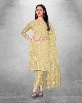embroidered unstitched dress material with dupatta set