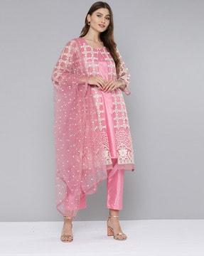 embroidered unstitched dress material with dupatta