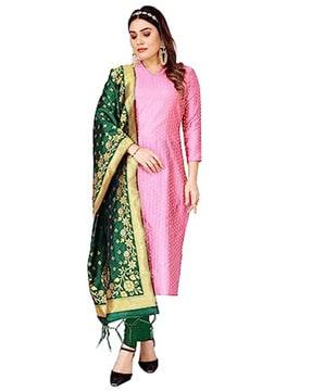 embroidered unstitched top bottom dress material with dupatta