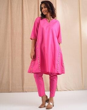 embroidered v-neck angrakha kurta set