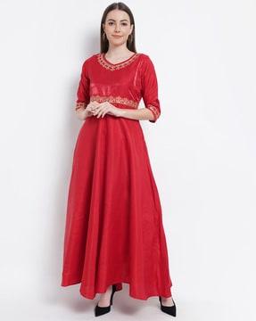embroidered v-neck gown dress