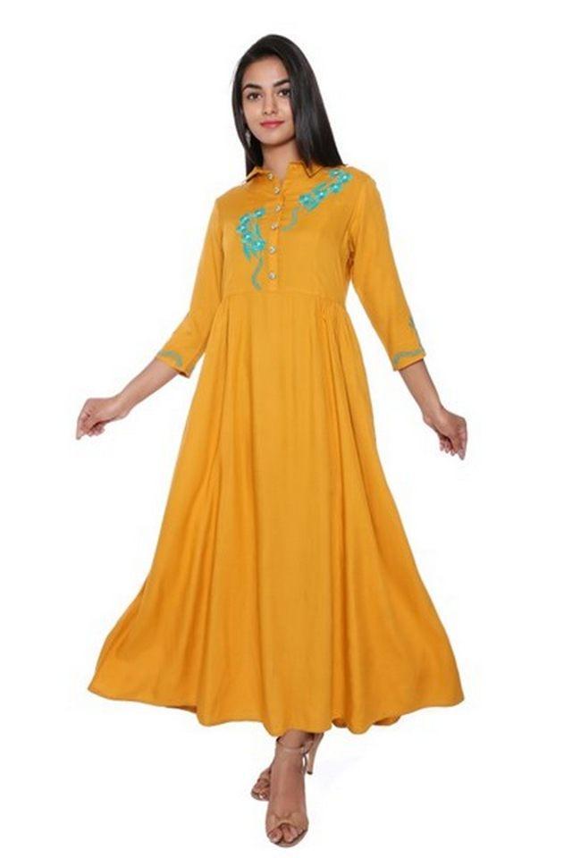 embroidered v-neck rayon womens full length dress