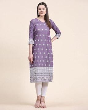 embroidered v-neck straight kurta