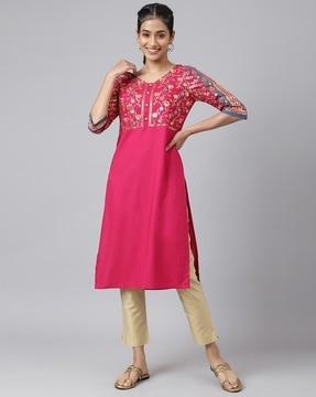 embroidered v-neck straight kurta