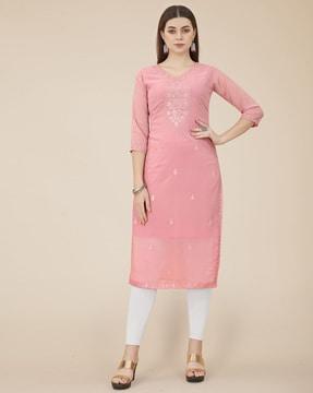 embroidered v-neck straight kurta