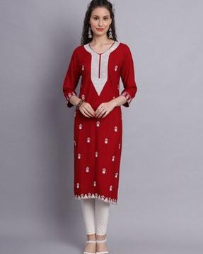 embroidered v-neck straight kurta