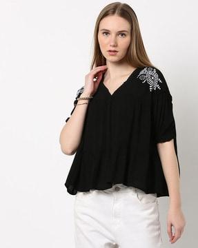 embroidered v-neck tiered top