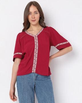 embroidered v-neck top