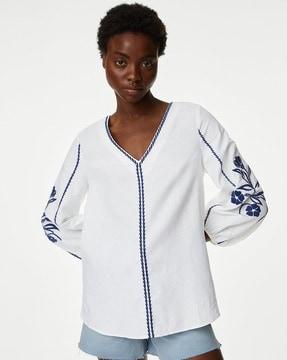 embroidered v-neck top