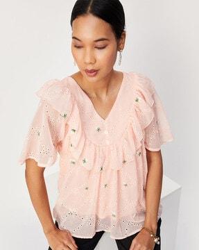 embroidered v-neck top