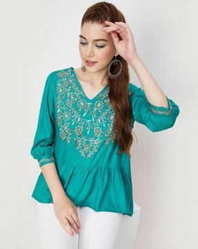 embroidered v-neck tunic