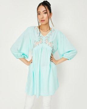 embroidered v-neck tunic