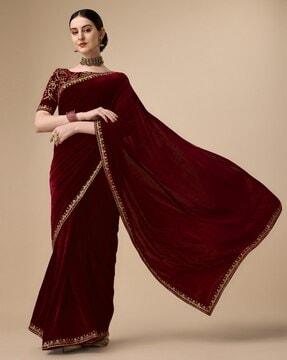 embroidered velvet saree