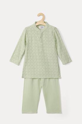 embroidered viscose mandarin infants boys kurta pyjama set - green
