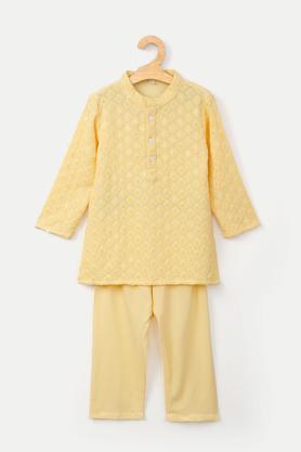 embroidered viscose mandarin infants boys kurta pyjama set - yellow