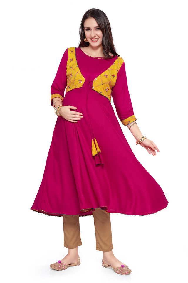 embroidered viscose regular fit maternity cum nursing womens kurta with embroidered jacket