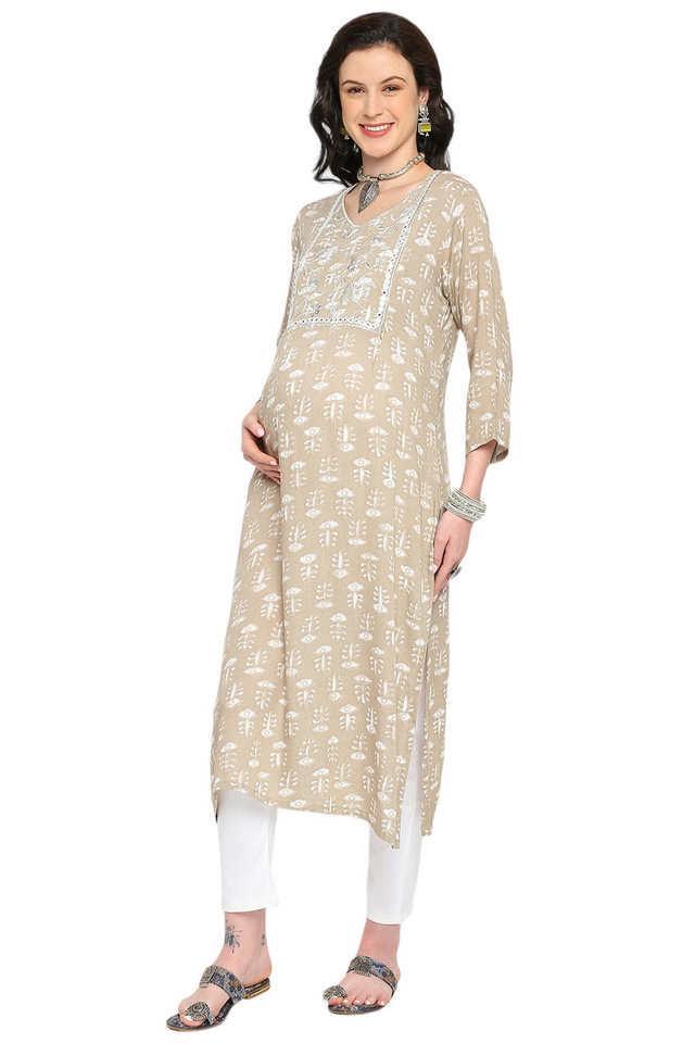 embroidered viscose regular fit maternity cum nursing womens kurta