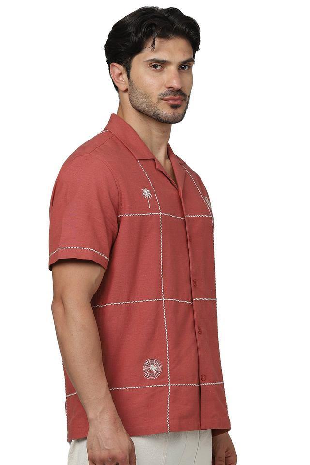 embroidered viscose regular fit mens casual shirt