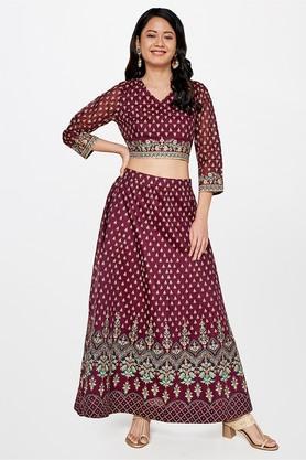 embroidered viscose regular fit women's festive wear skirt - plum