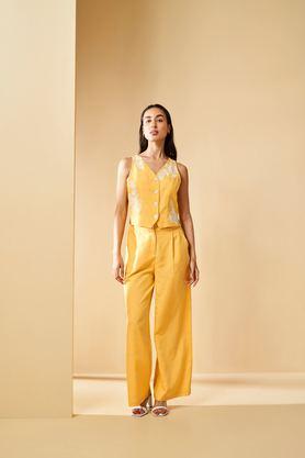 embroidered viscose regular fit women co-ord set - yellow