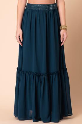 embroidered waist tiered women's lehenga skirt - blue