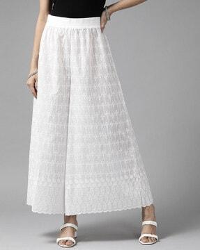 embroidered wide leg palazzos