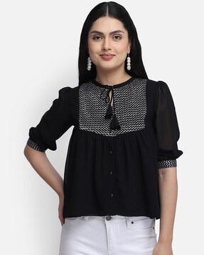 embroidered with button closure top