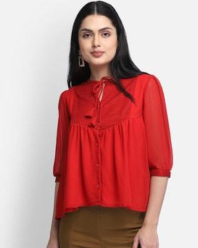 embroidered with button closure top